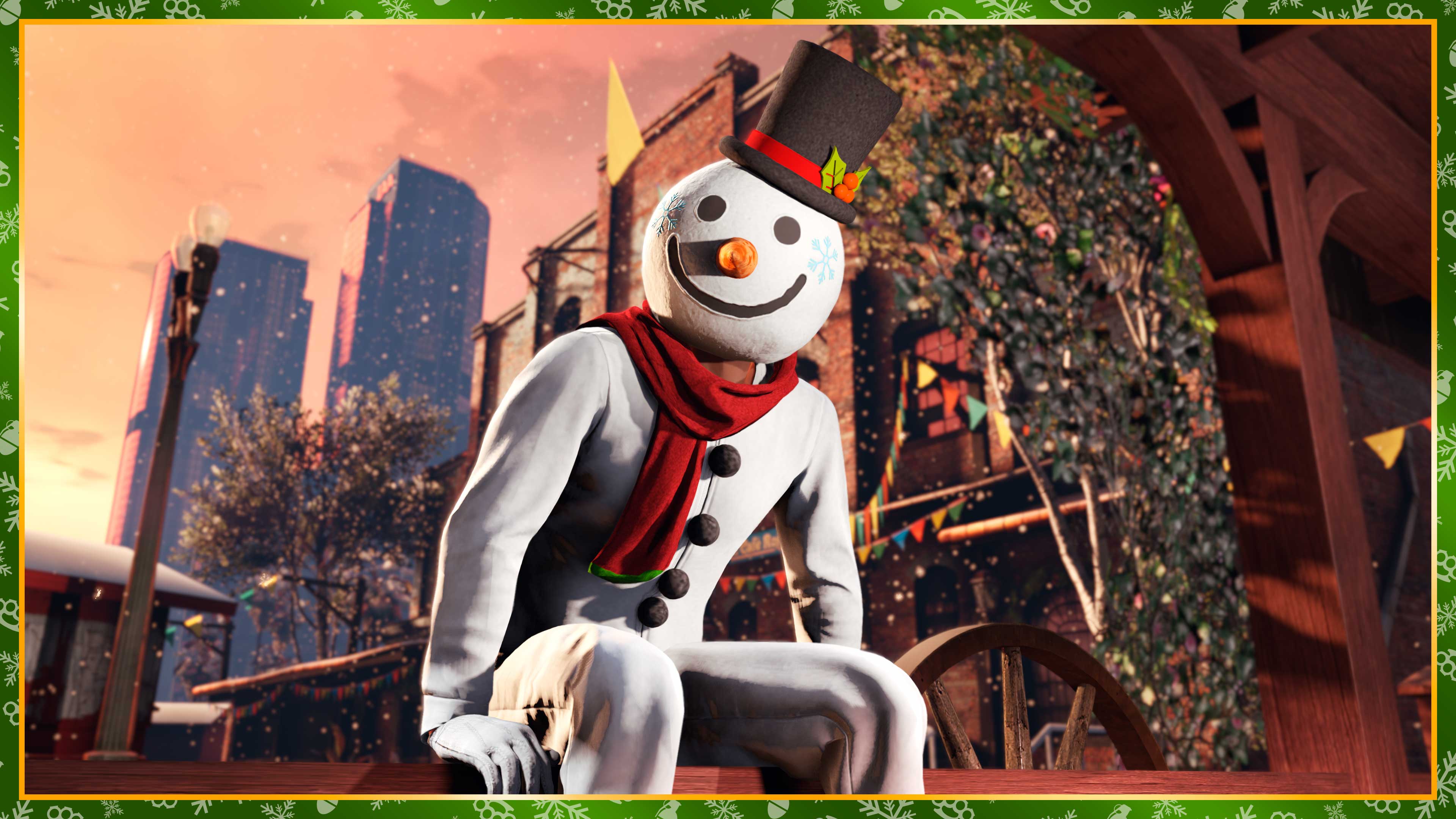 Immagine di un personaggio di GTA Online che indossa un completo Pupazzo di neve