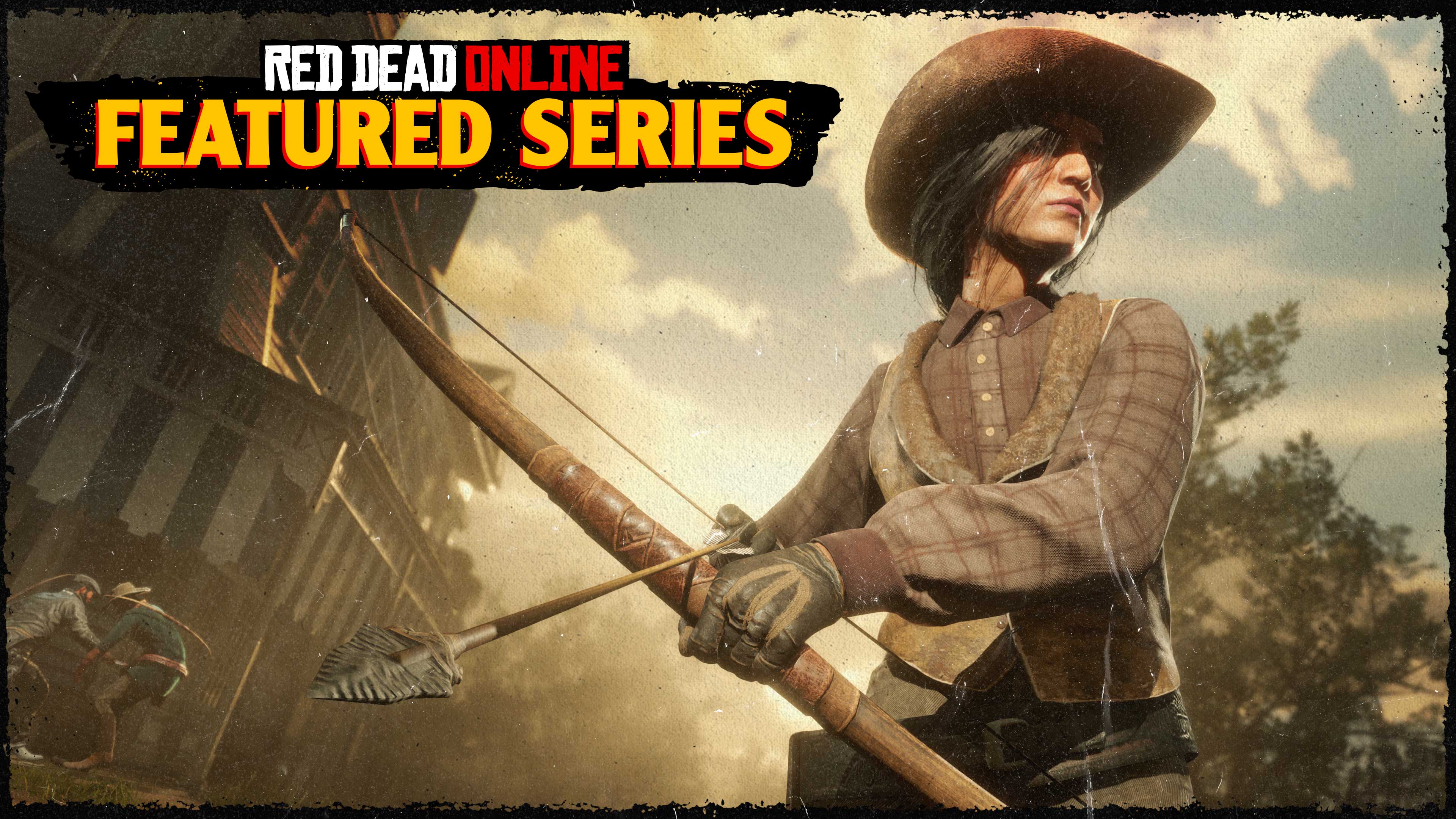 Logo della Serie in evidenza su un'immagine di un personaggio di Red Dead Online