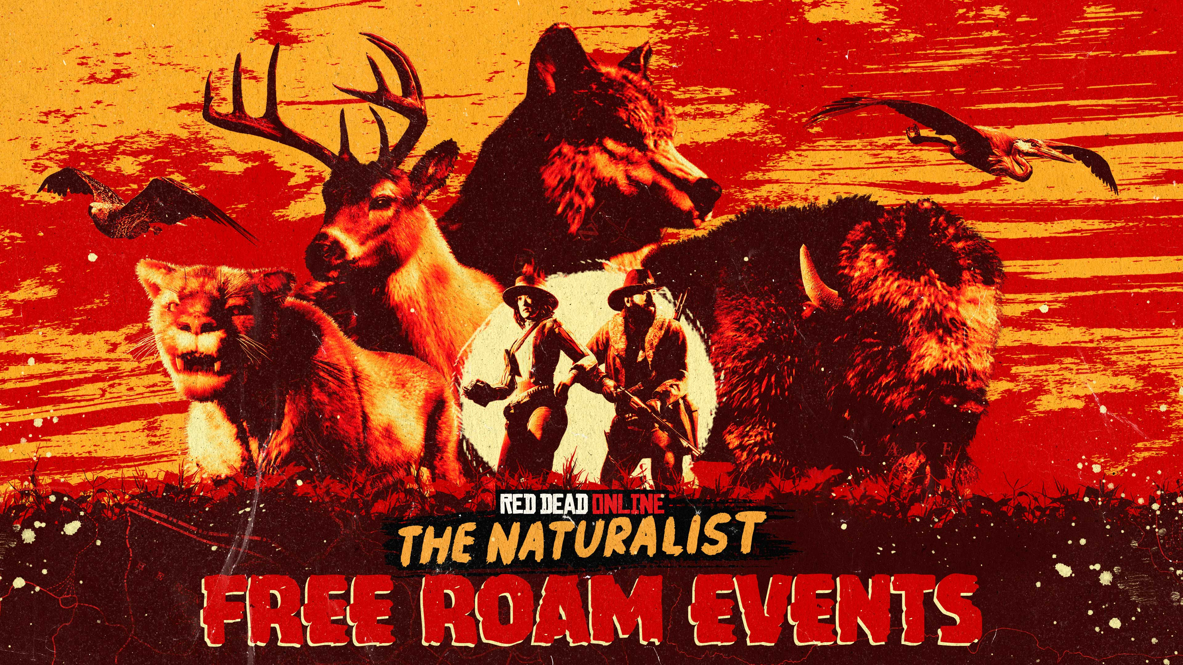 Logo degli eventi Free Roam con personaggi e animali