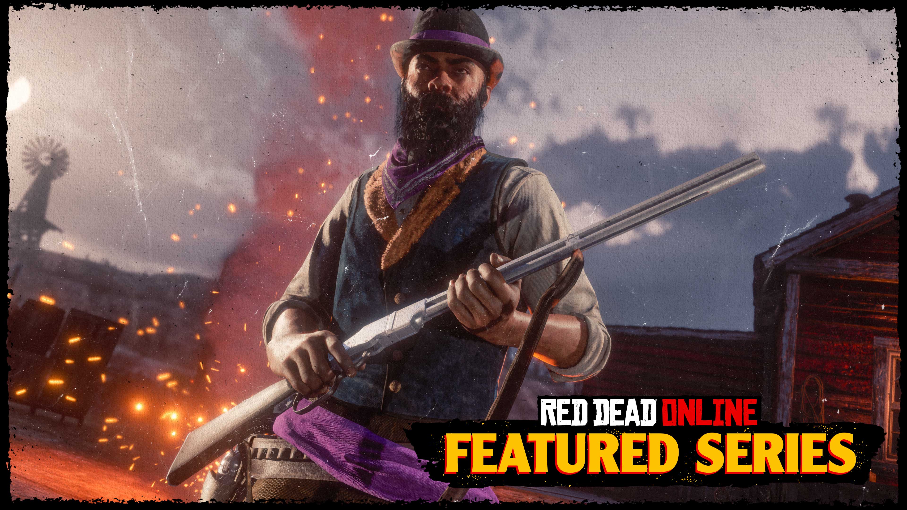 Imagem de Série em Destaque no Red Dead Online com um personagem próximo de faíscas e brasas.