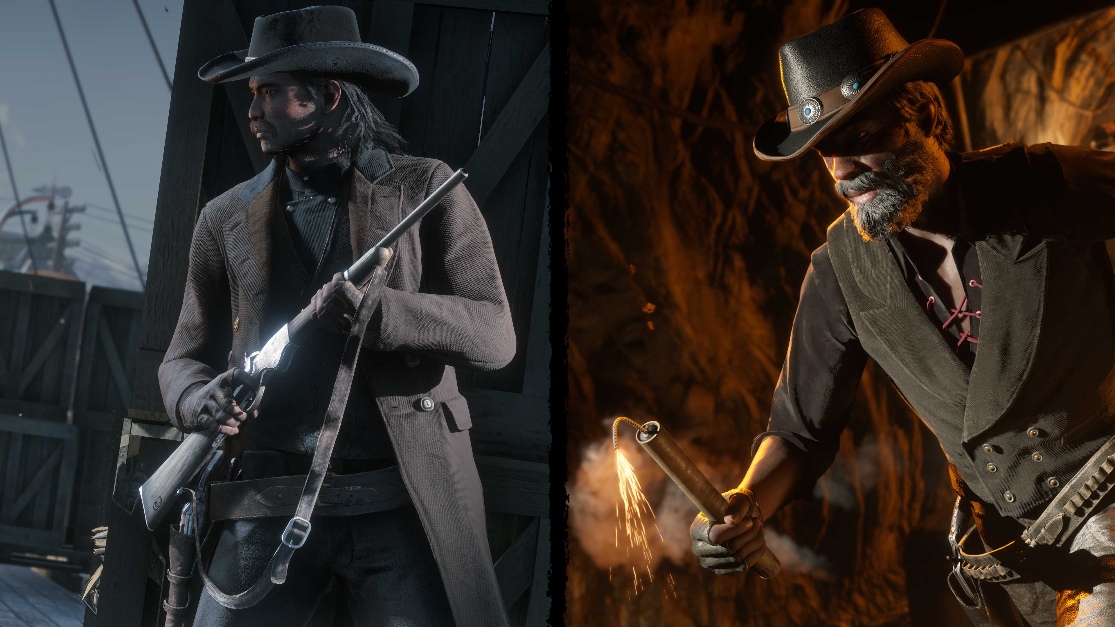 screenshots of two Red Dead Online characters