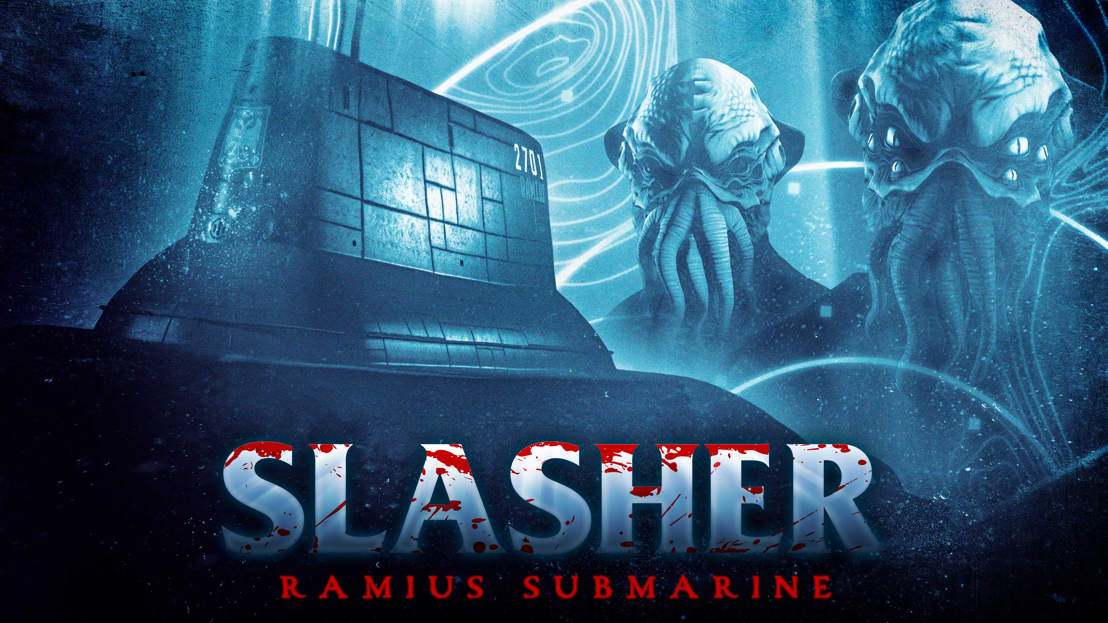 Hunt the Beast: Ramius poster featuring a submarine and two menacing sea monsters with tentacles.