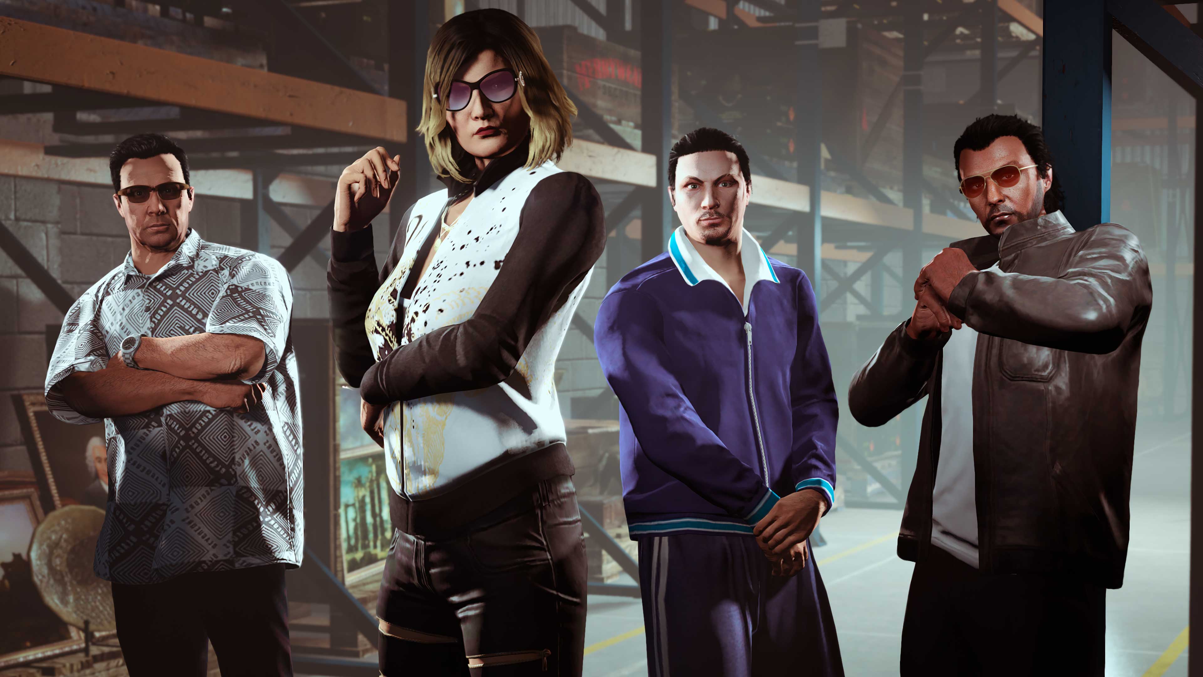 Dois associados e dois seguranças de GTA Online lado a lado.