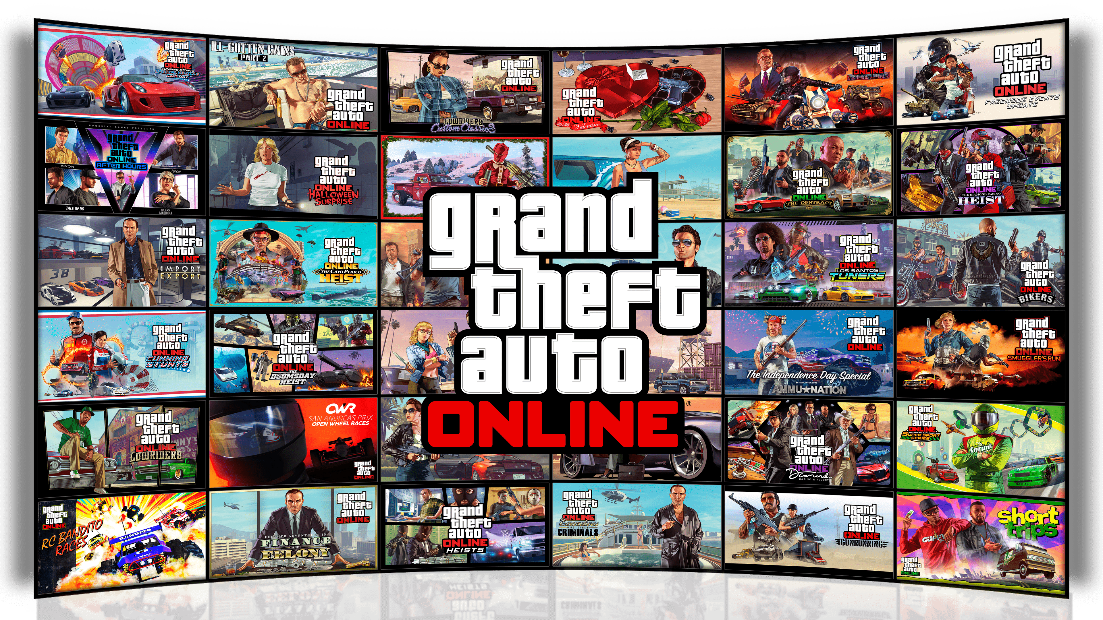 montage of artwork from GTA Online updates