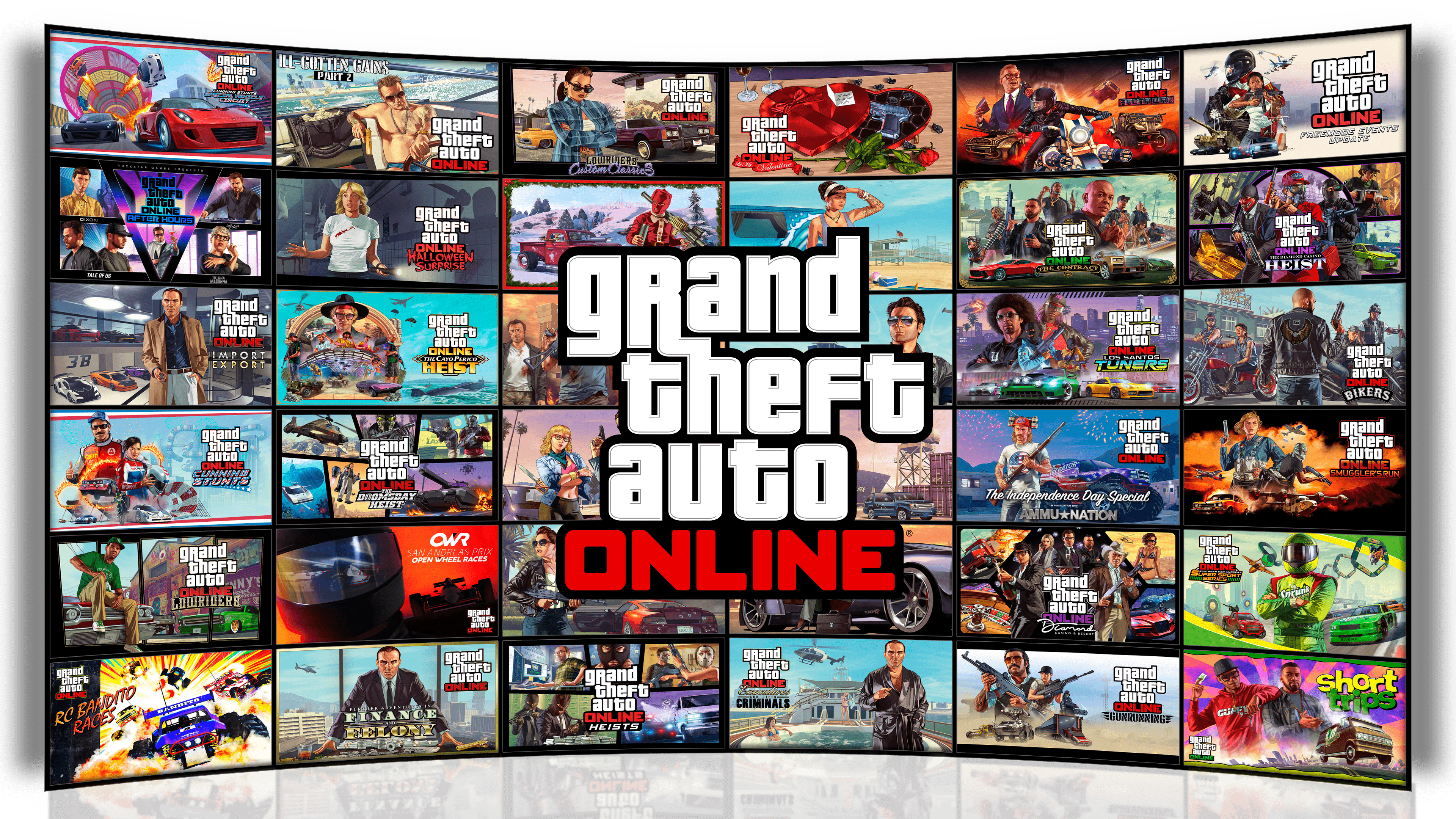 montagem com arte de atualizações do GTA Online