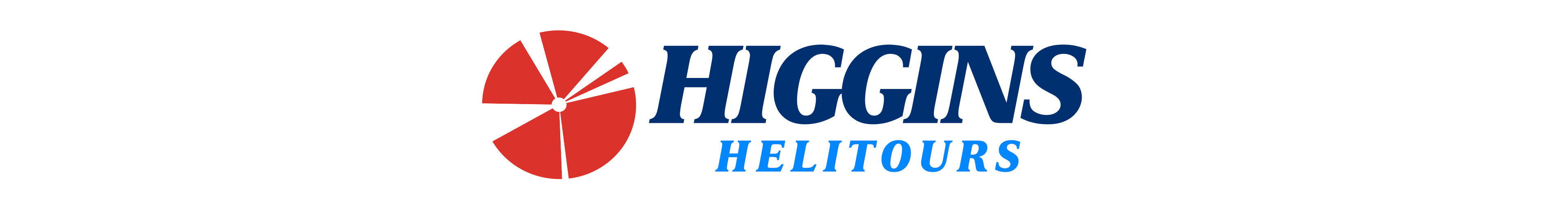 Logotipo da Higgins Helitours com uma hélice vermelha.
