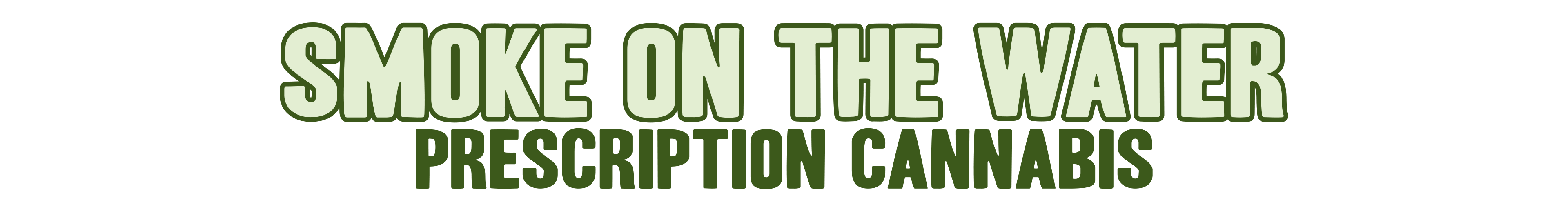 Logotipo da Smoke on the Water. O texto diz, em inglês, “Smoke on the Water. Prescrição de cannabis”.