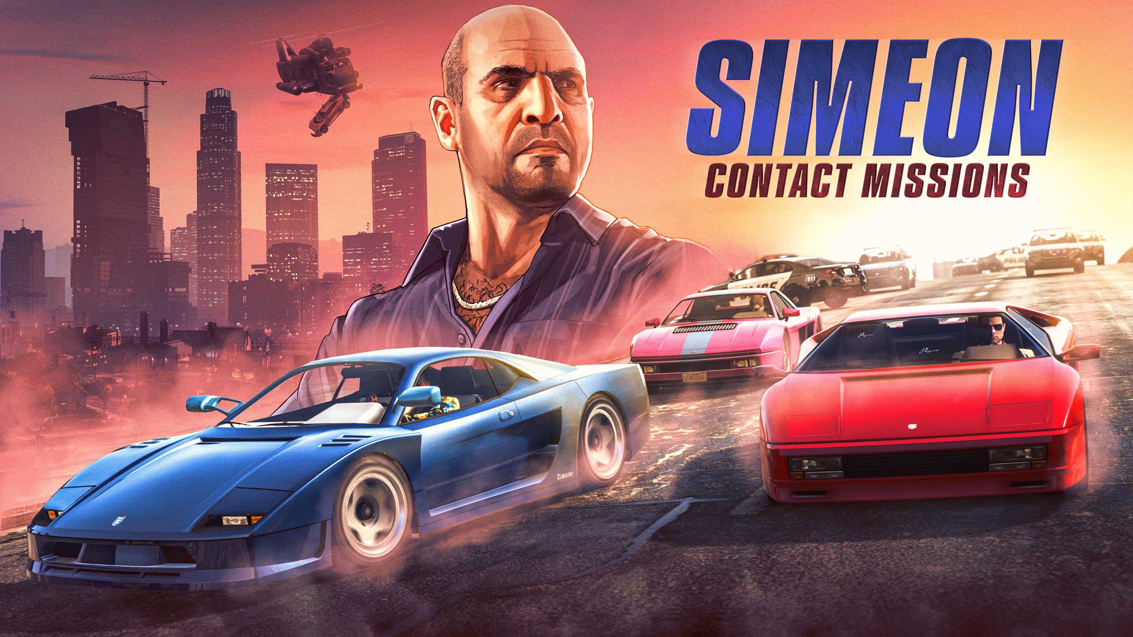 Simeon Contact Missions poster featuring cars racing. 