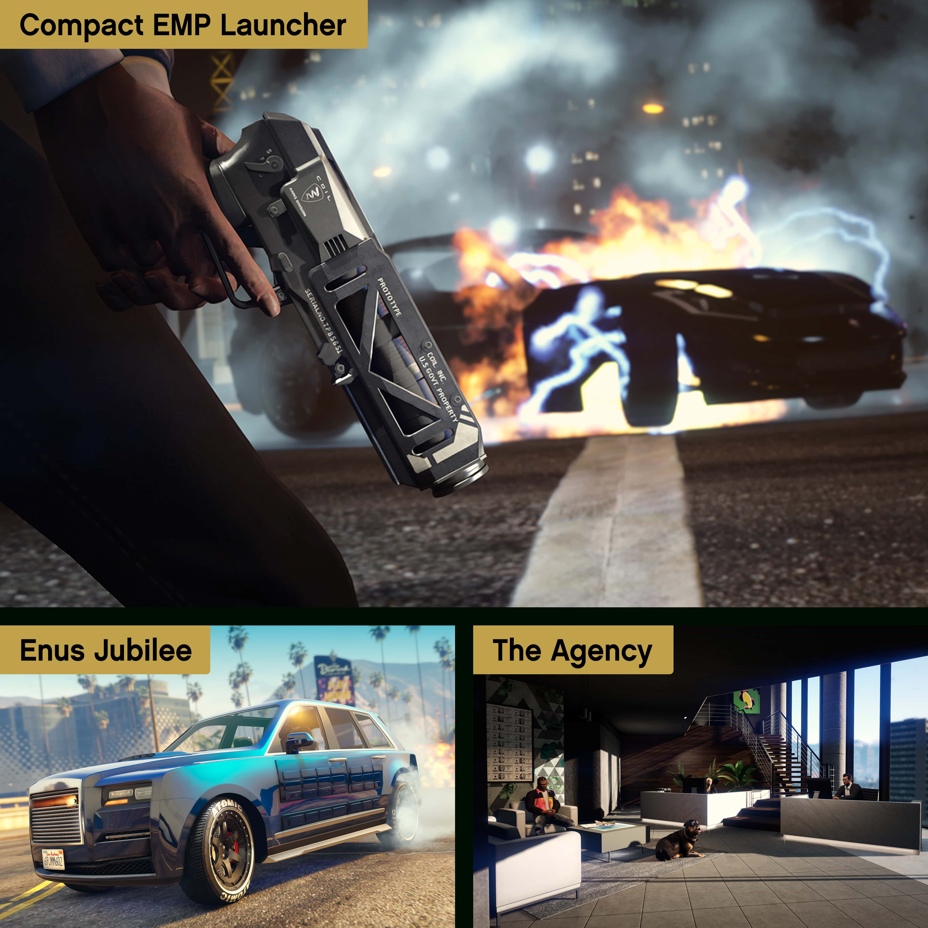 Compact EMP Launcher, Enus Jubilee e The Agency são também o destaque da nova DLC para GTA Online.