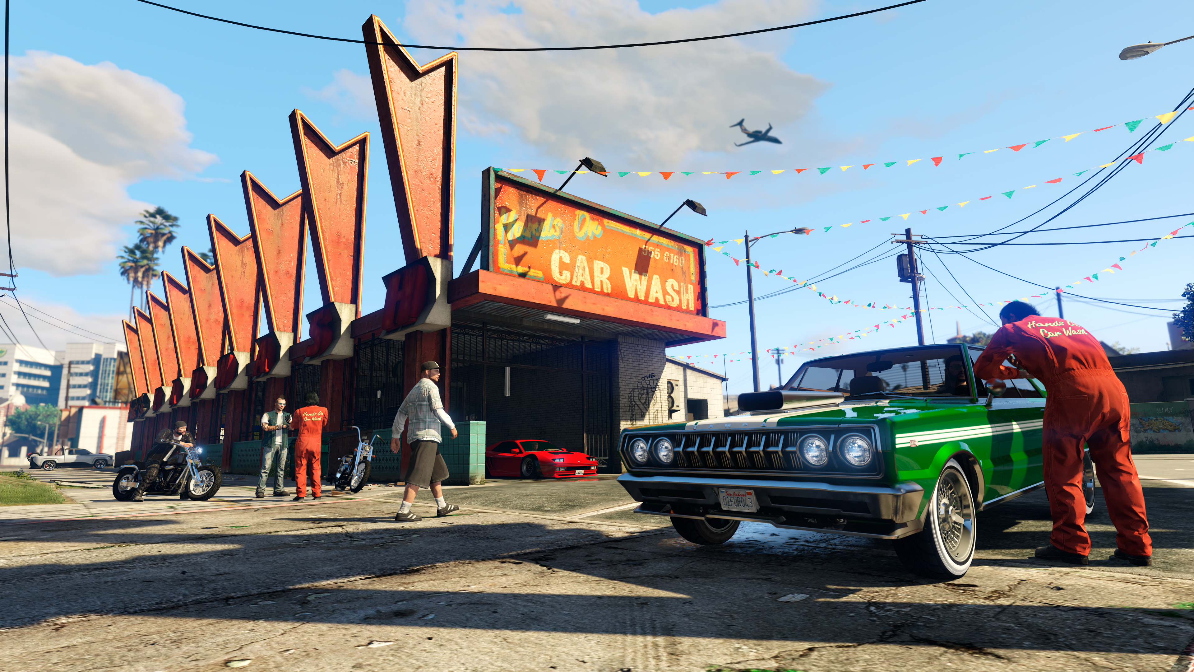 Personagens de GTA Online no Lava-rápido Hands On.