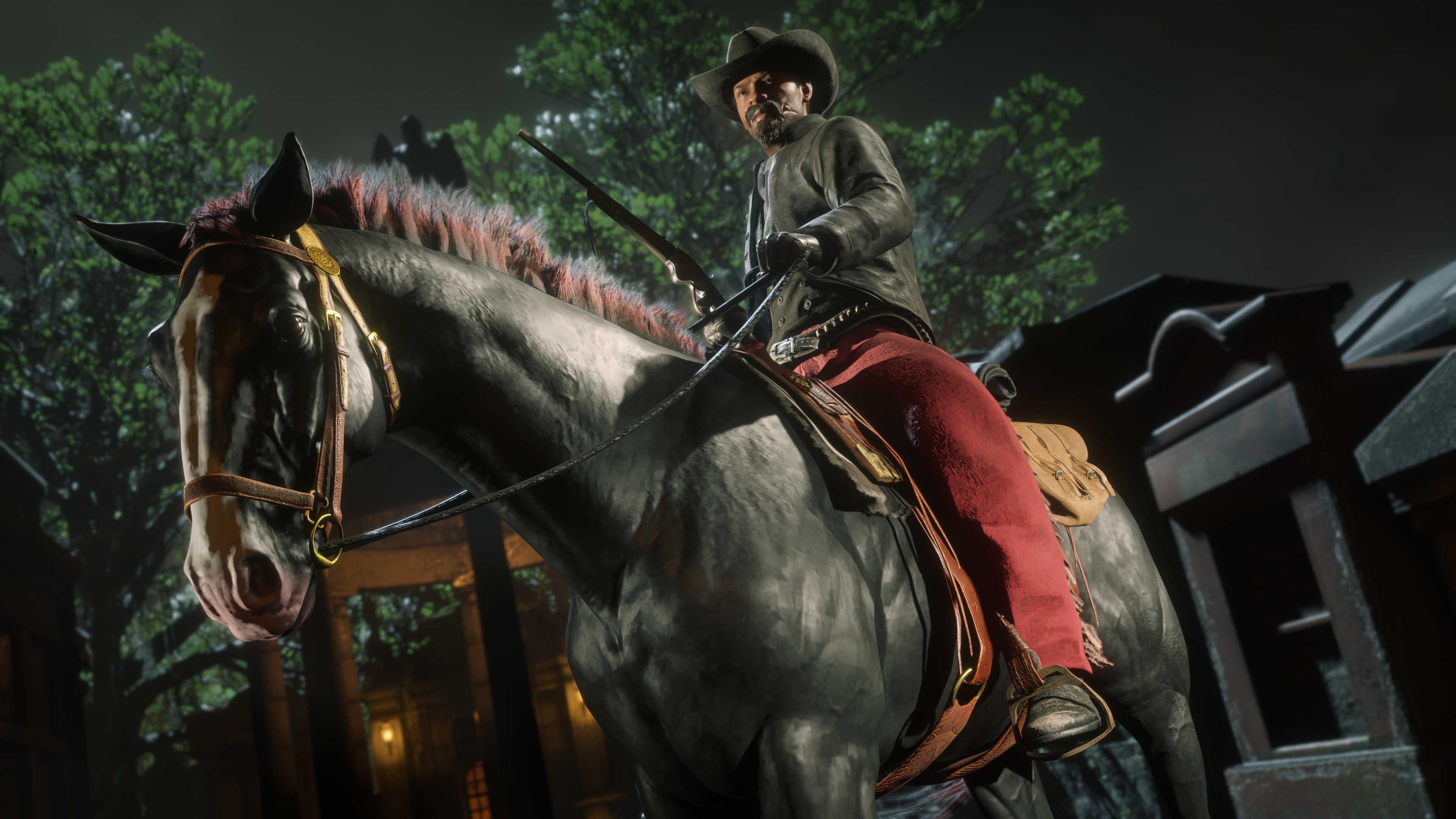 imagem de personagem de Red Dead Online a cavalo