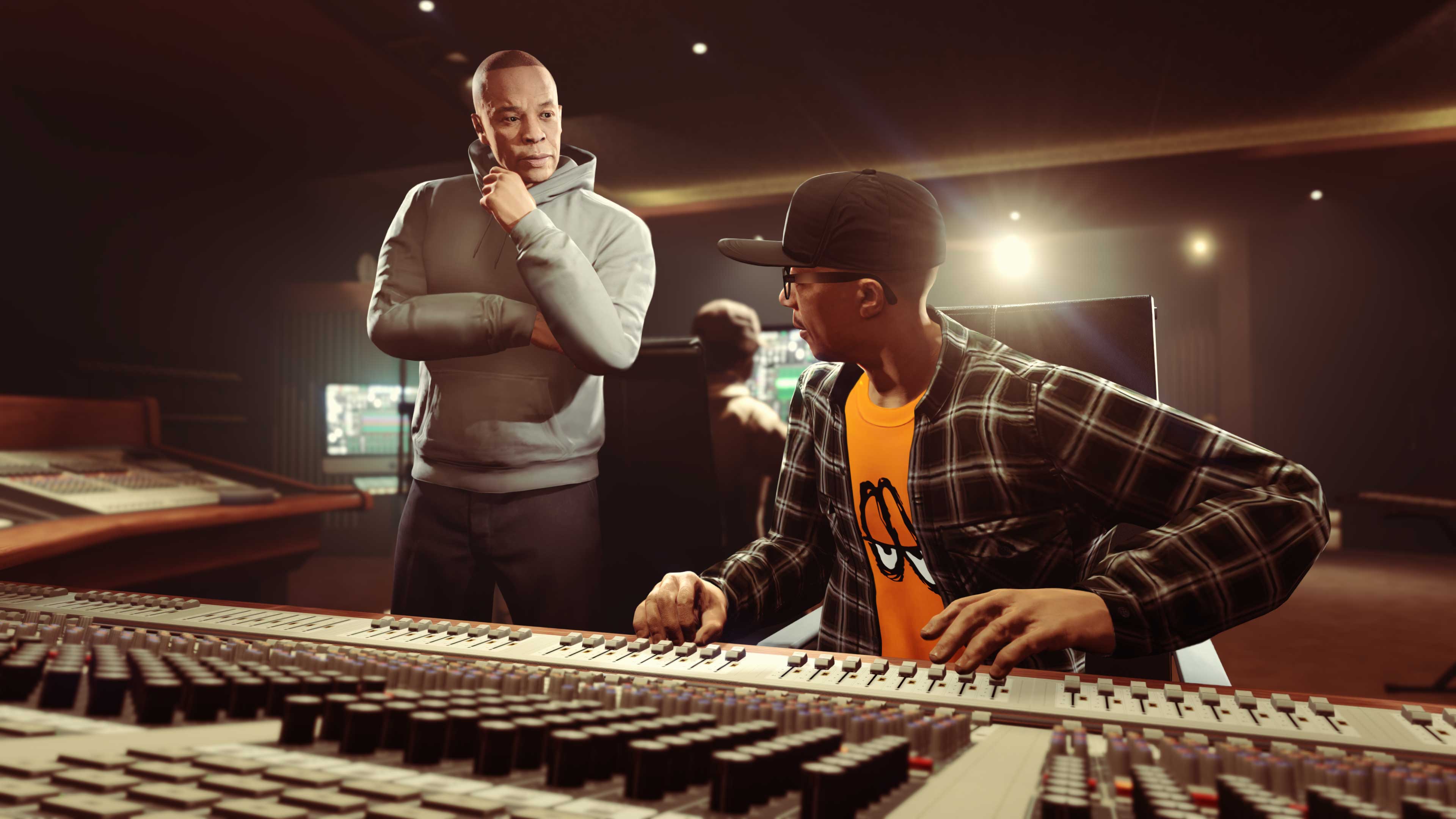 imagem do Dr. Dre e do DJ Pooh dentro do Record A Studios