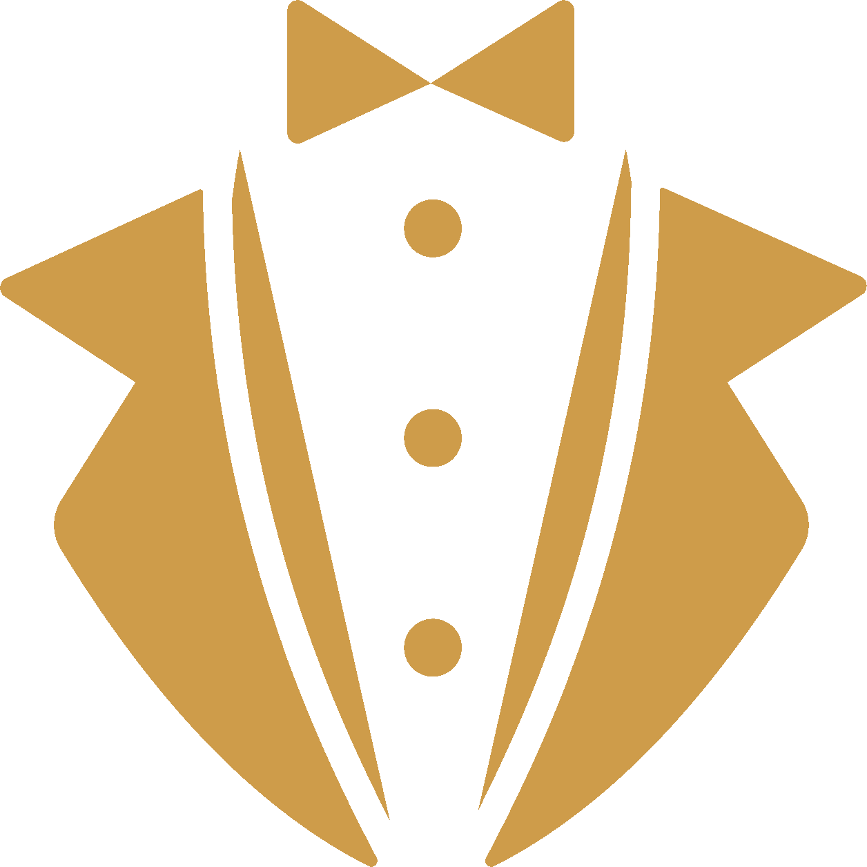 GIF que alterna tres iconos minimalistas: un traje con pajarita, un traje con corbata y una bandana.