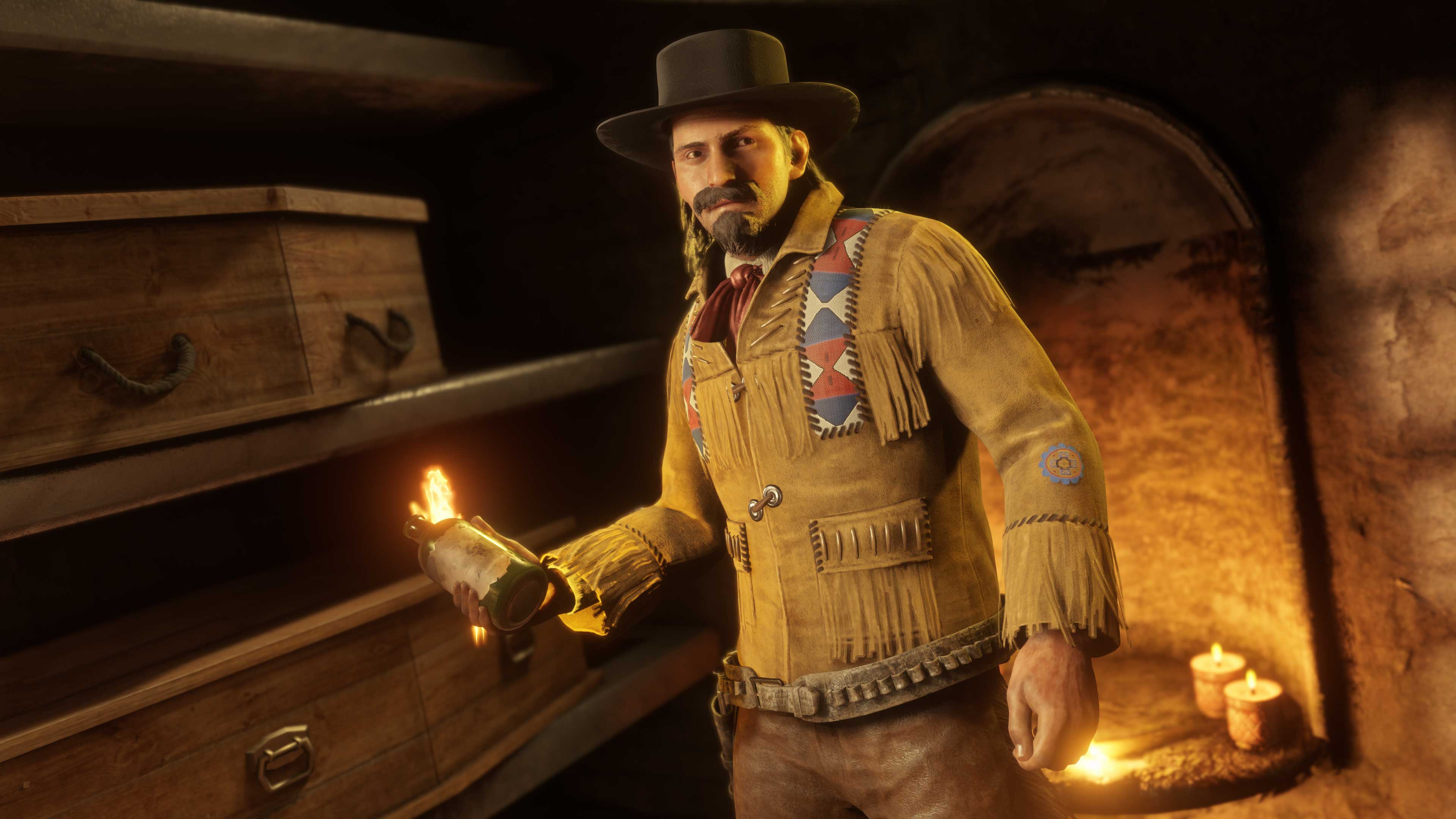 A Red Dead Online character wears the Rowberrow Outfit.