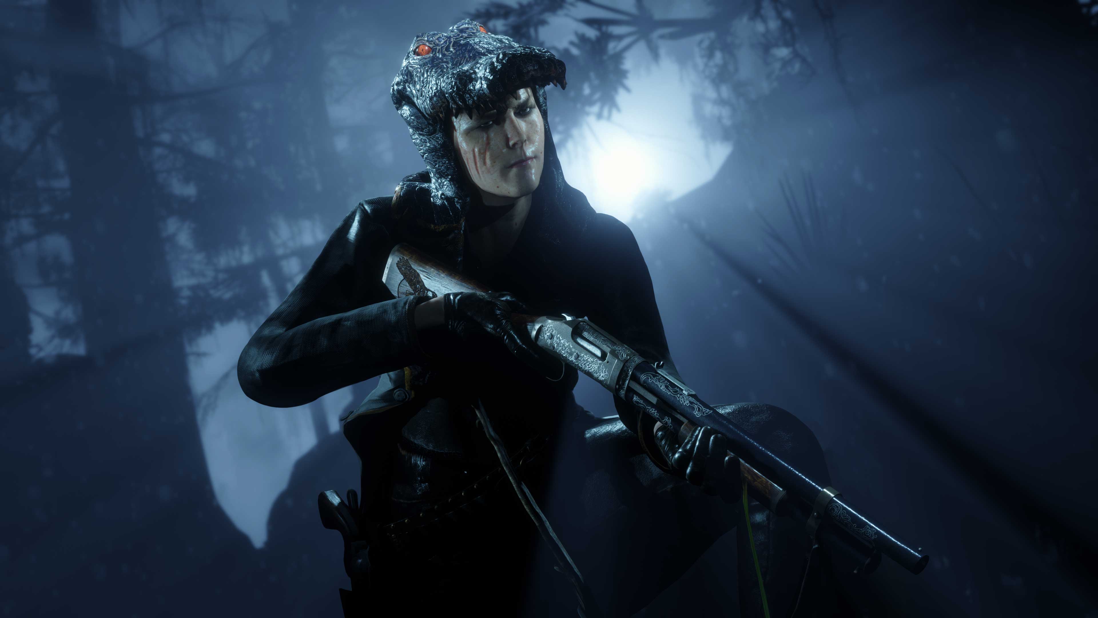 A character in Naturalist gear stalks through a moonlit forest.