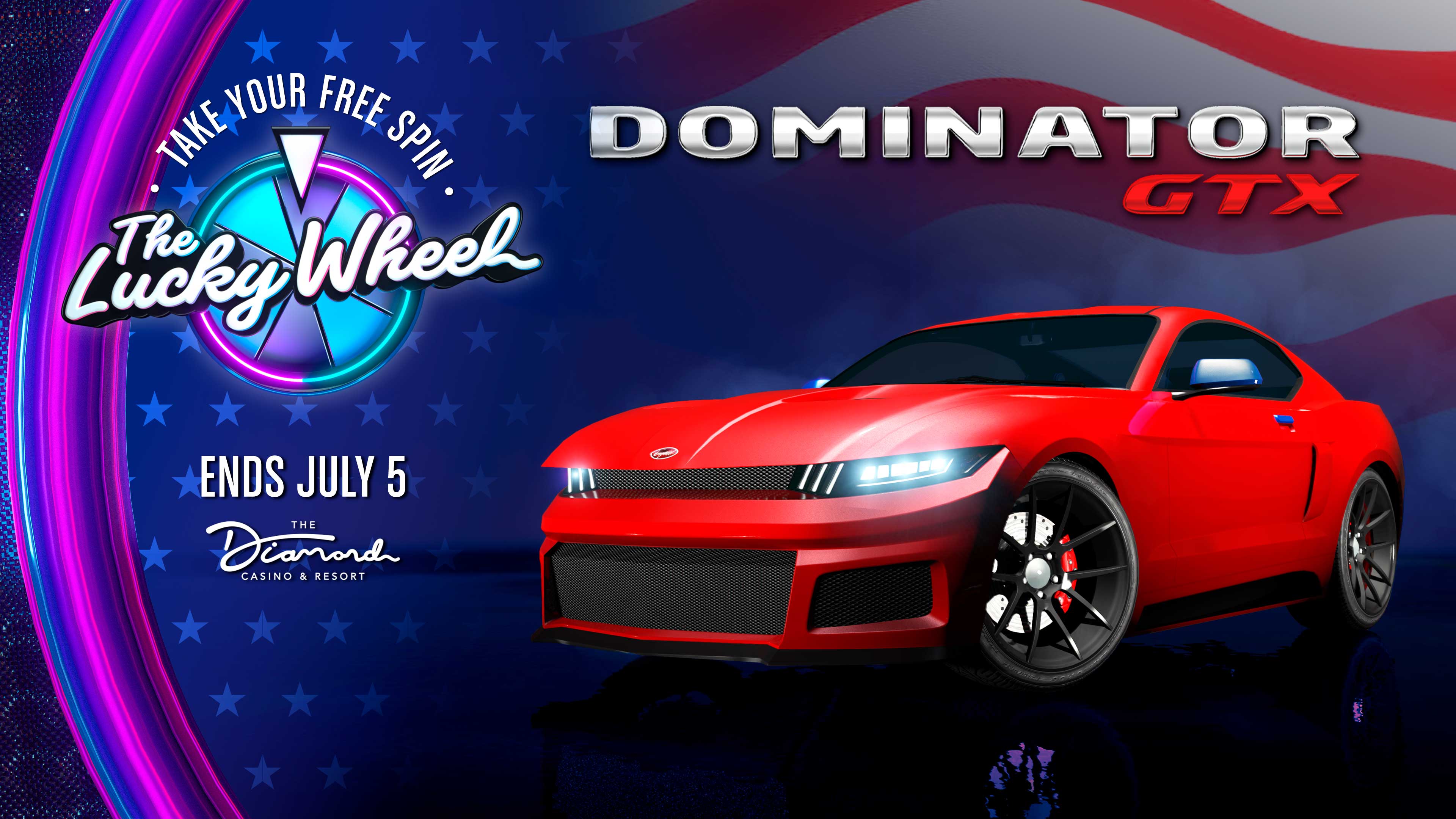 logo Dominator GTX e auto con la promozione della ruota fortunata