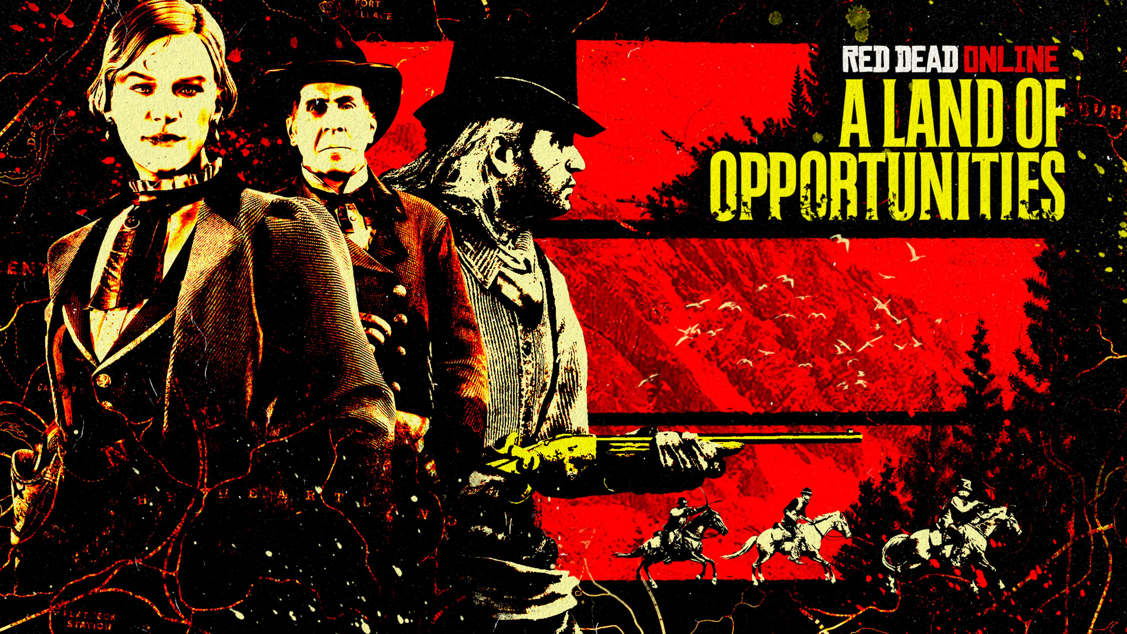 Cartel de La tierra de las oportunidades de Red Dead Online con Jessica LeClerk.