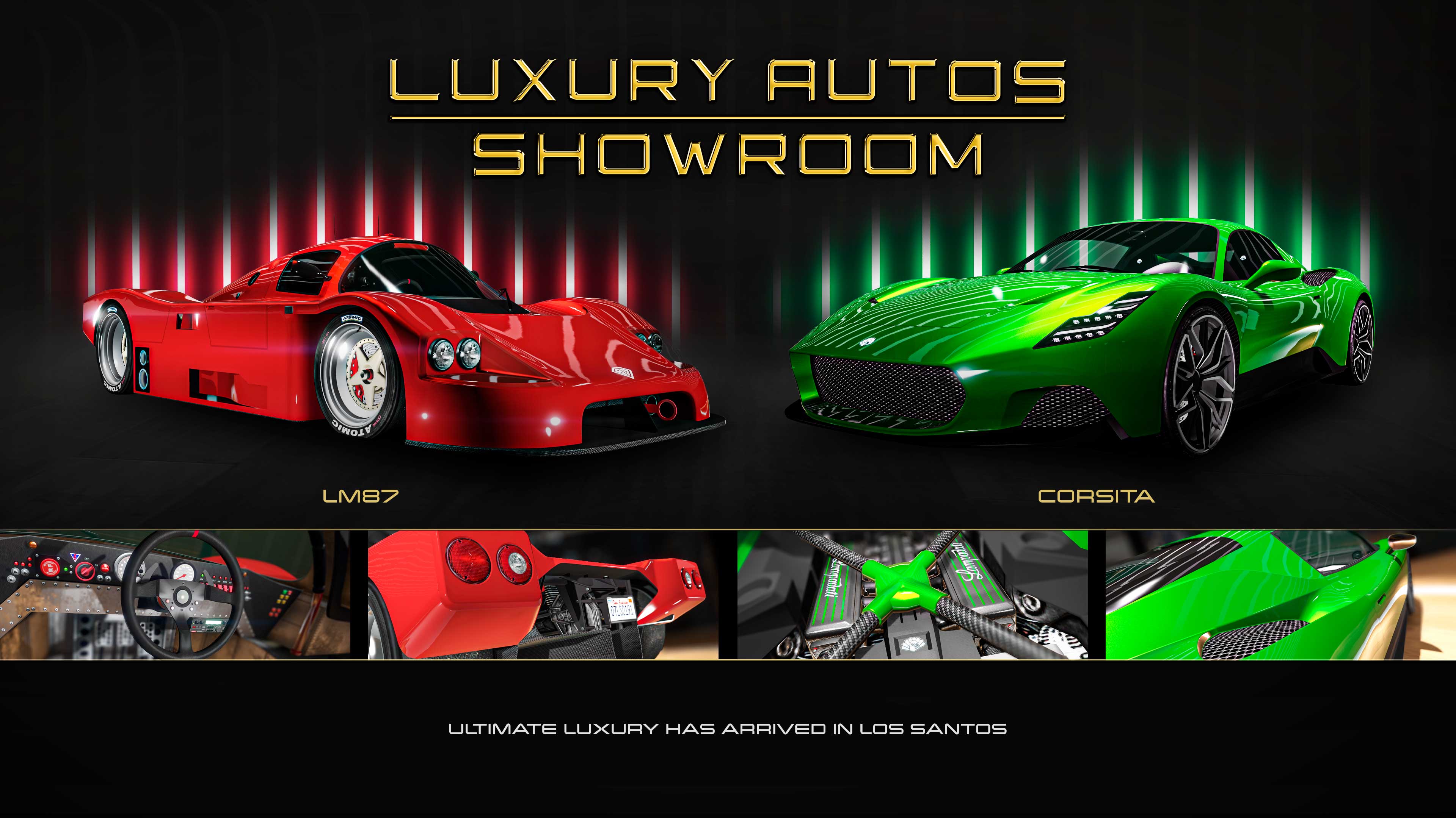Poster dell'autosalone Luxury Autos con veicoli